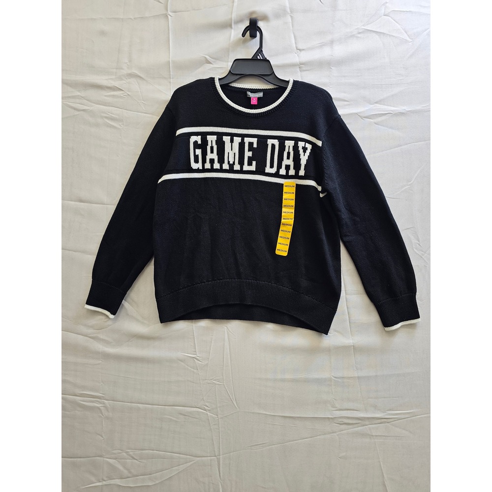 Vince Camuto Game Day Sweater Black White Cotton Crewneck Womens Medium‎
